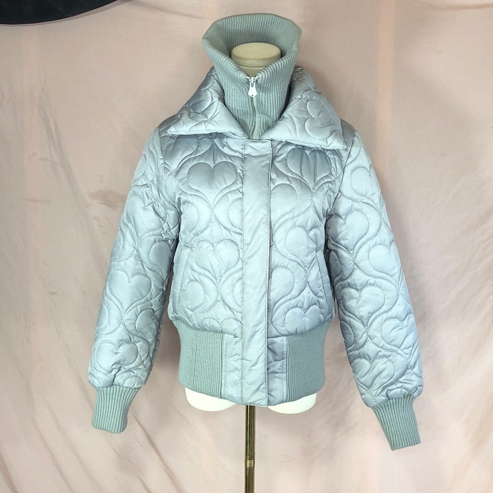 Light Grey Quilted Heart Bomber Jacket Size Medium